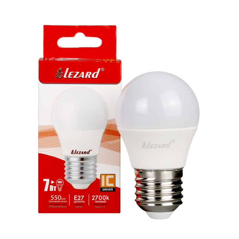 Лампа світлодіодна Lezard LED GLOB A45 7Вт, E27, 550K (427-A45-2707)